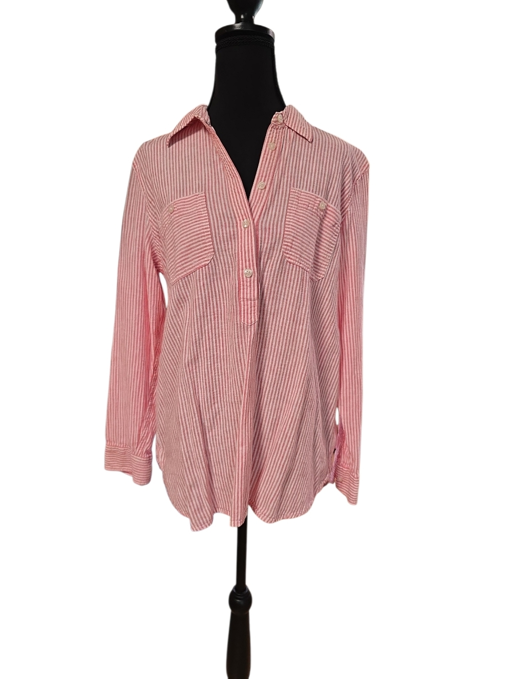 Chaps Classic Pink and White Long Sleeve Linen Blend Blouse L - Picture 3 of 3